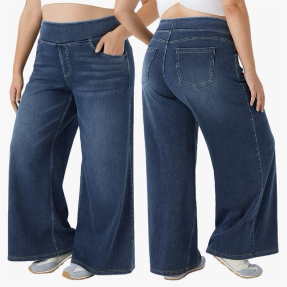 HALARA Denim - Halara Flex High Waisted Pockets Baggy Wide Leg Washed Casual Jeans Sz L Tall